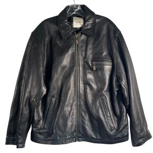 Avanti Black Genuine Leather Jacket Men's L Zip Front Pockets Classic Moto Style